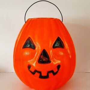 Vintage Large Oval Blow-Mold Jack O'Lantern Halloween Treat Pail Bucket *AS IS